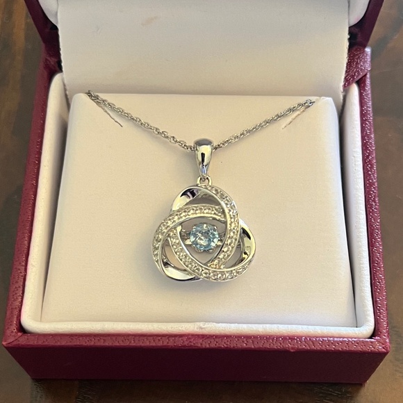 New Helzberg Diamonds Blue Topaz Diamond Love Knot Sterling